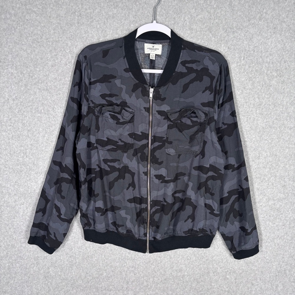 American Eagle Camo Bomber Jacket XL Utility Thin Y2K Grunge Skater Streetwear
